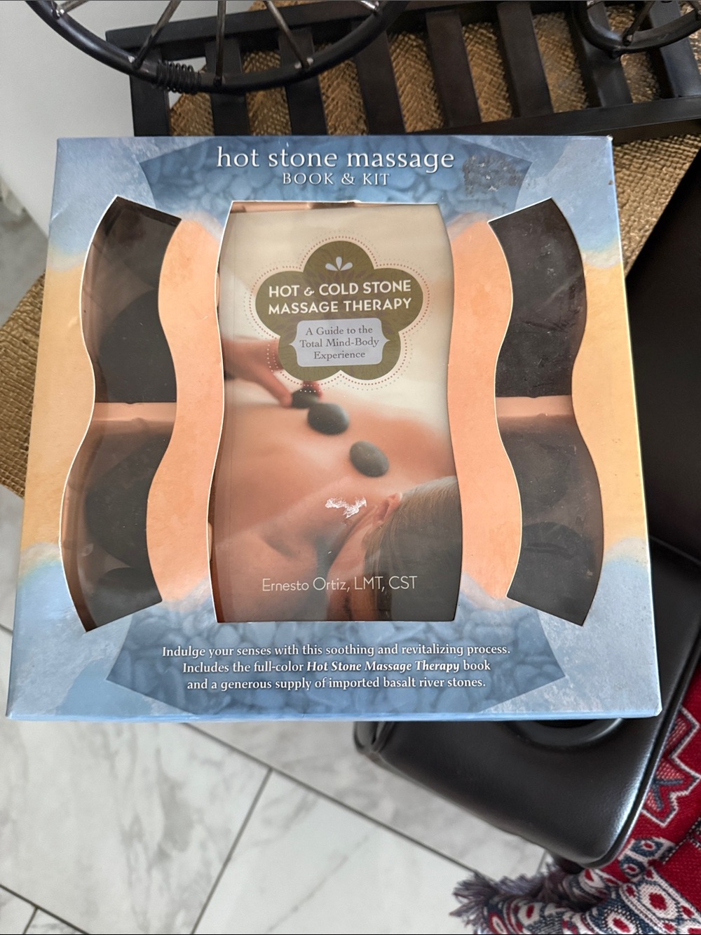 Hot & Cold Stone Massage Kit with Guidebook - Black Stones